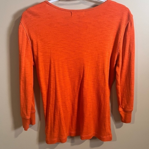 CHAPS Denim 100% Cotton 3/4 Sleeve Leather Lace Front Henley Tee Size Small - Picture 6 of 6